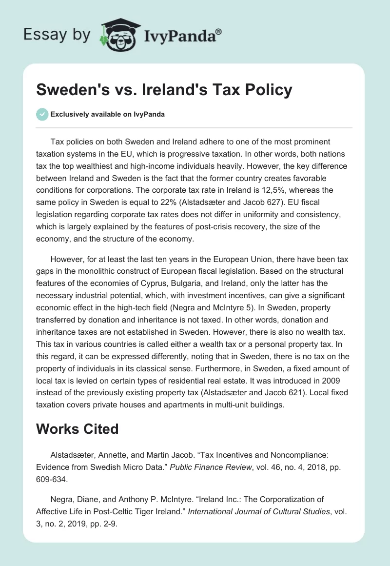 Sweden's vs. Ireland's Tax Policy. Page 1
