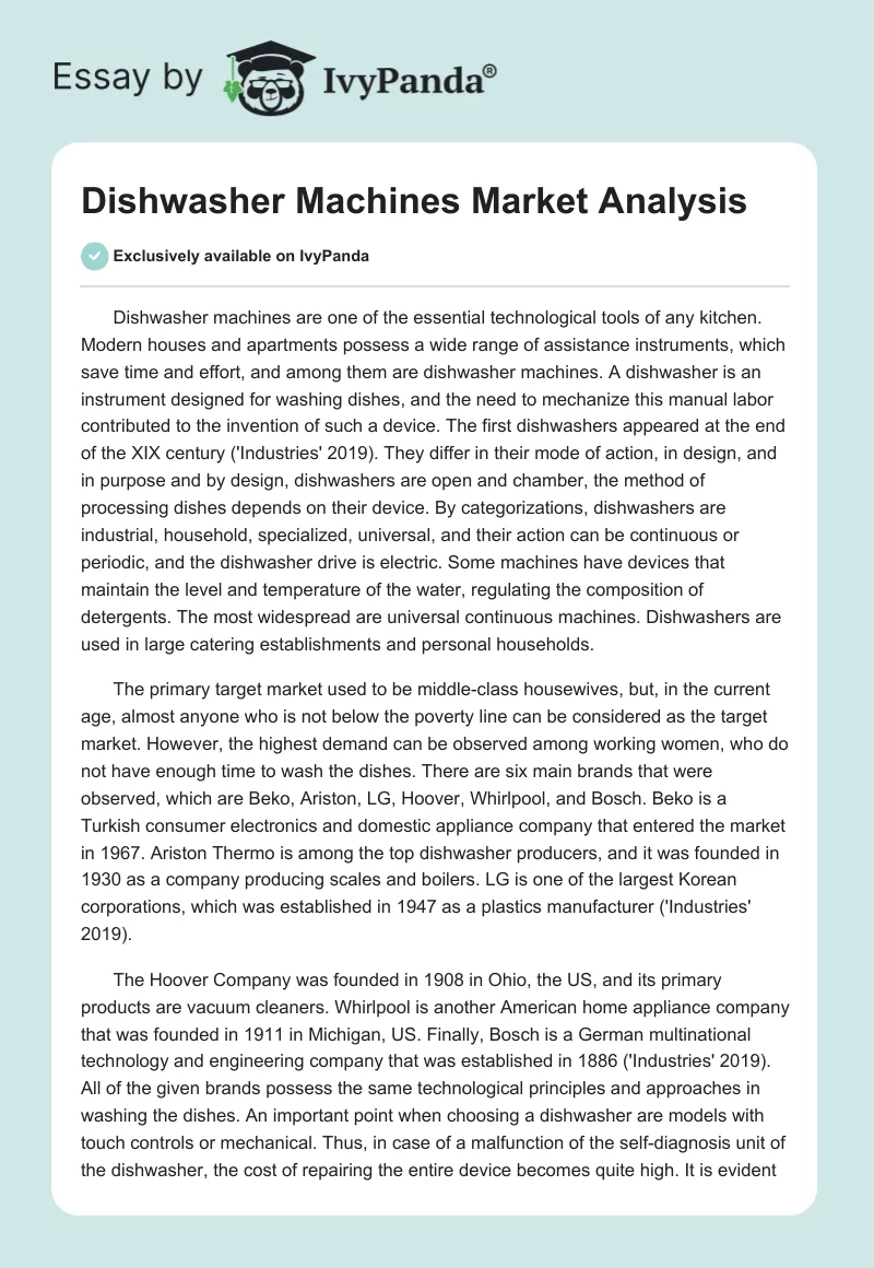 Dishwasher Machines Market Analysis. Page 1
