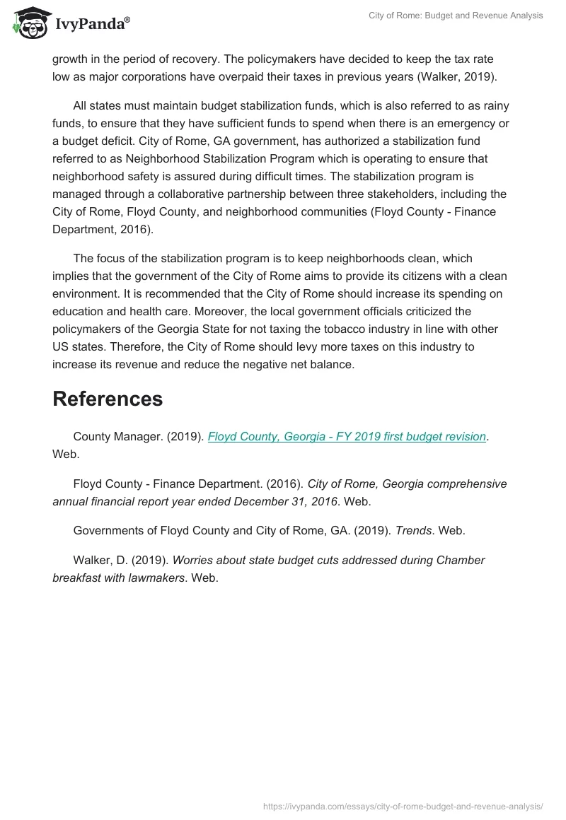 City of Rome: Budget and Revenue Analysis. Page 2