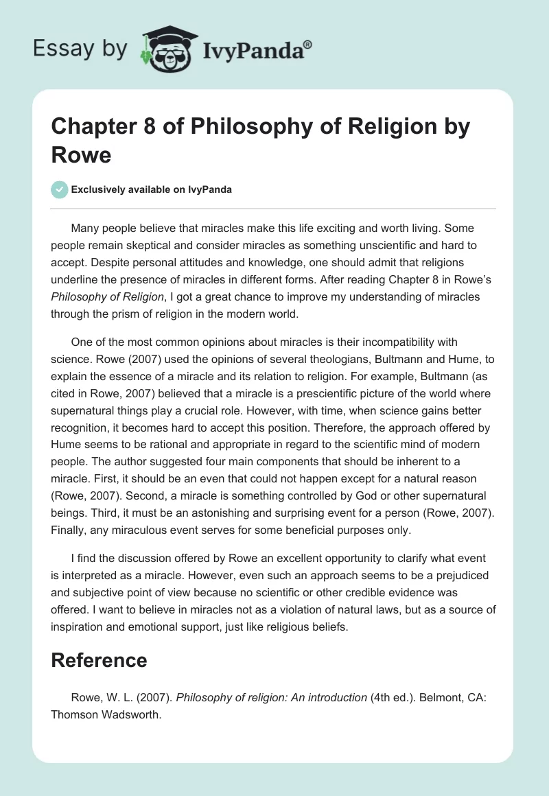 Chapter 8 of "Philosophy of Religion" by Rowe. Page 1