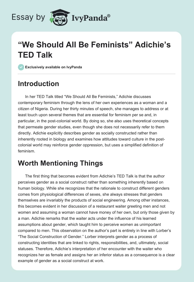 “We Should All Be Feminists” Adichie’s TED Talk. Page 1