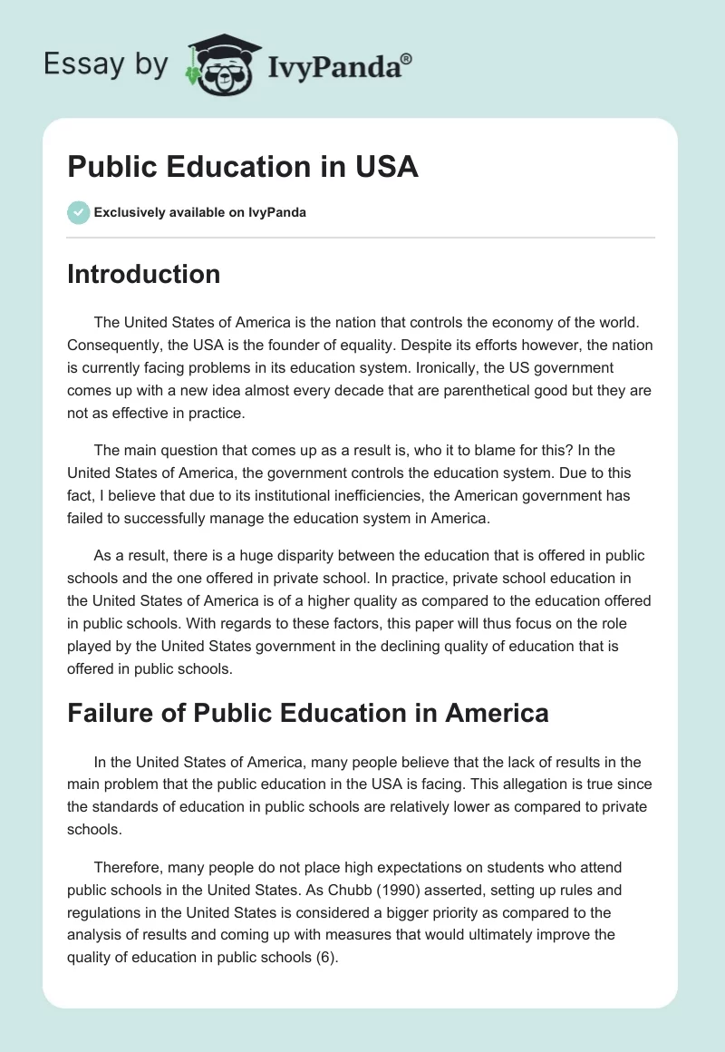 Public Education in USA. Page 1