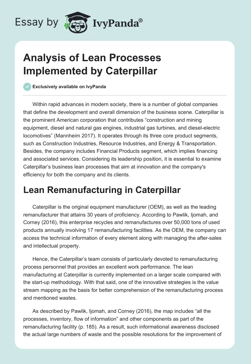 Analysis of Lean Processes Implemented by Caterpillar. Page 1