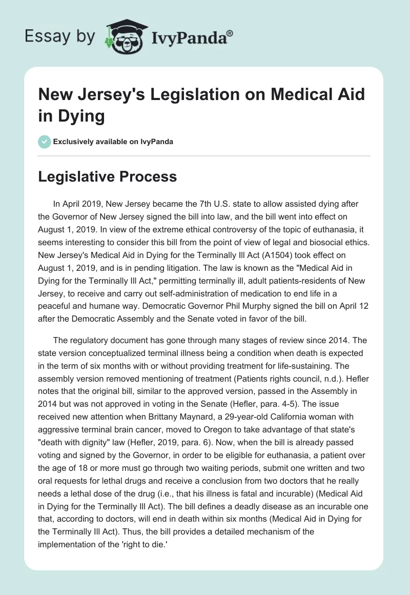 New Jersey's Legislation on Medical Aid in Dying. Page 1