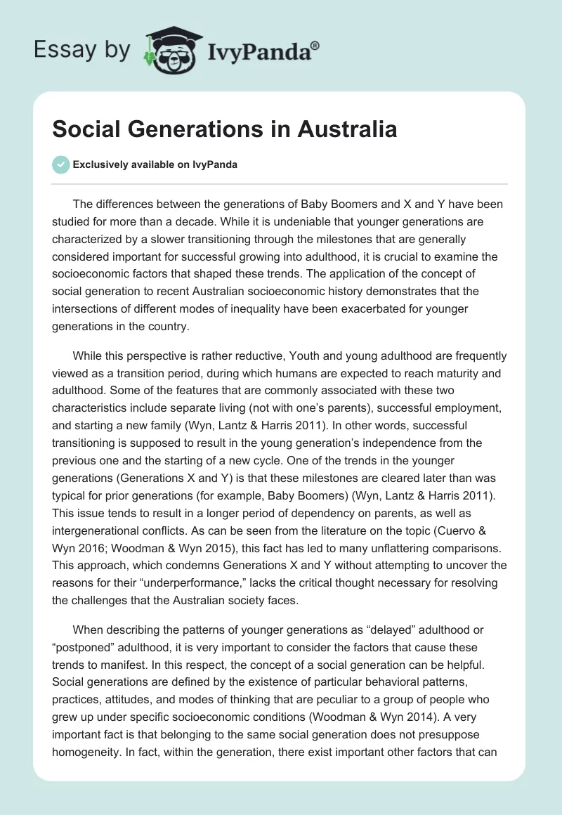 Social Generations in Australia. Page 1
