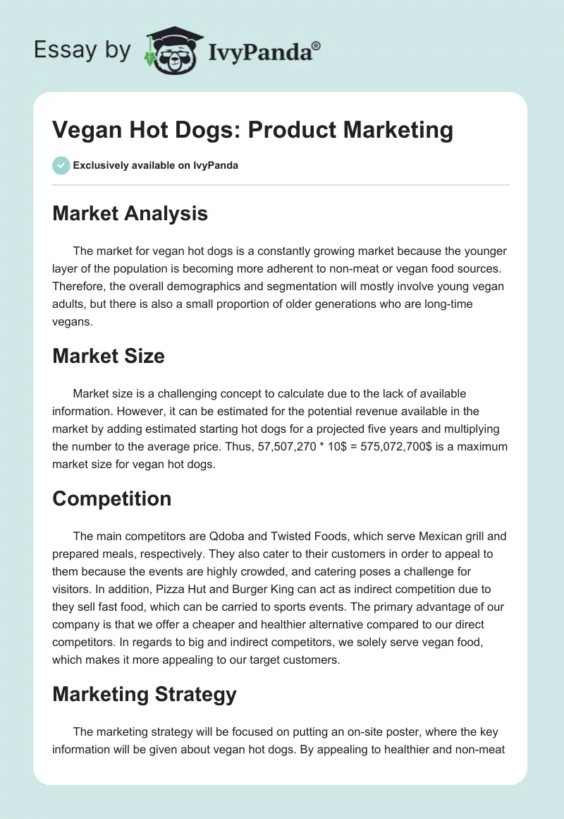 Vegan Hot Dogs: Product Marketing. Page 1