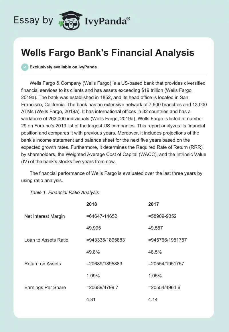 Wells Fargo Bank's Financial Analysis. Page 1