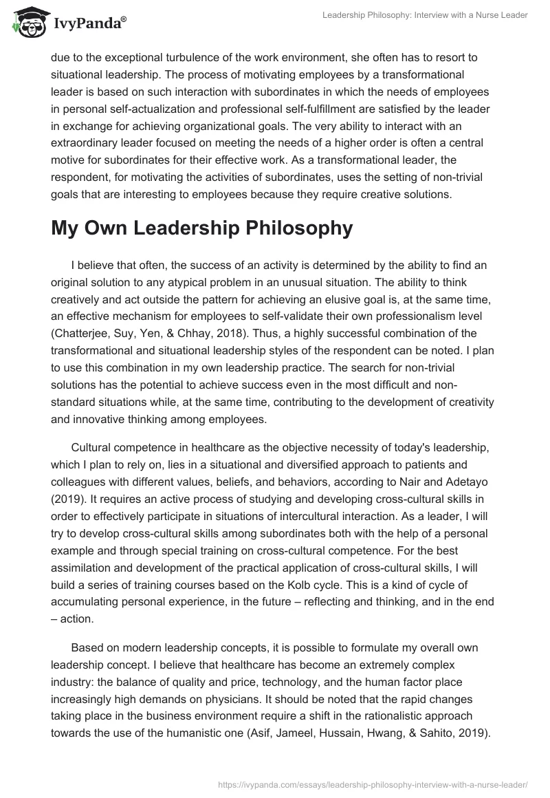 Leadership Philosophy: Interview with a Nurse Leader. Page 2