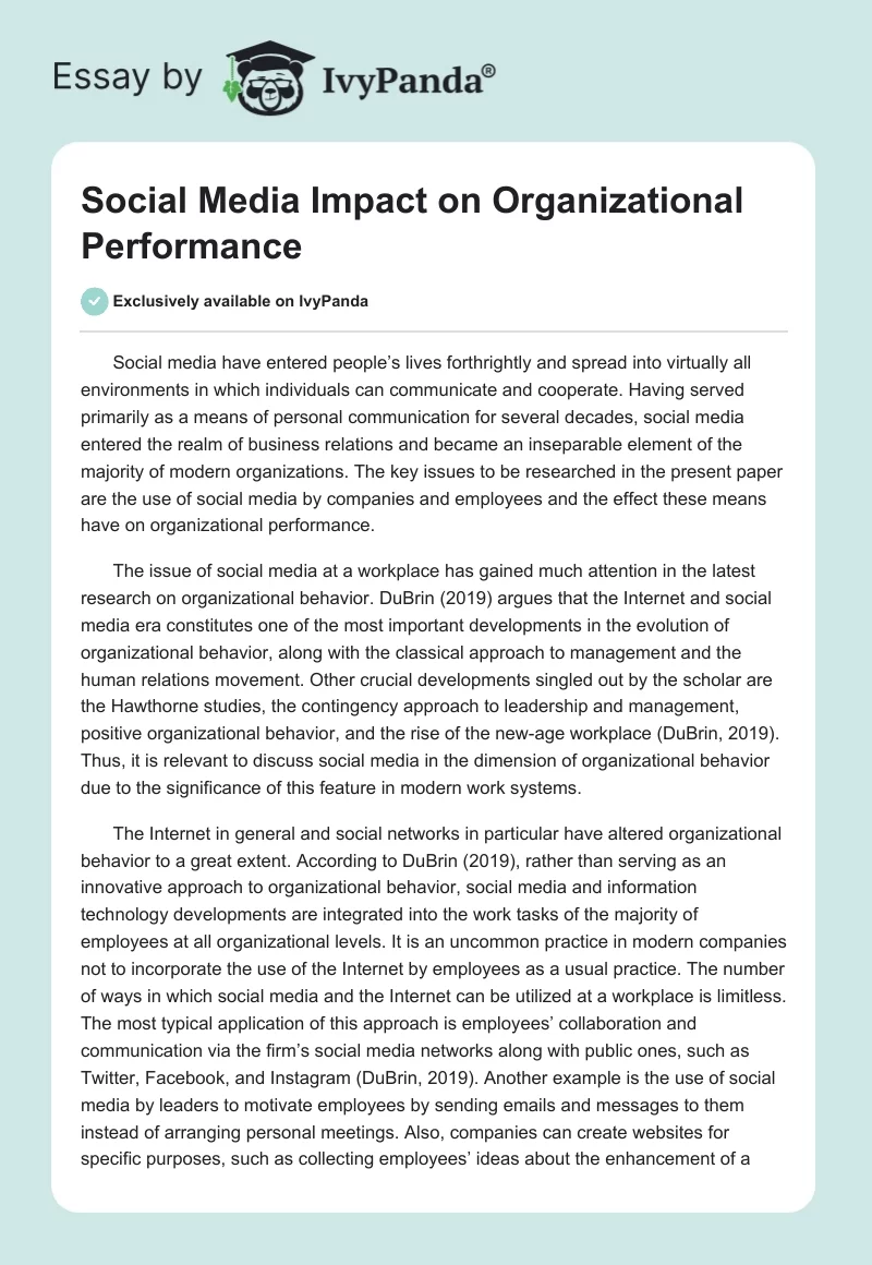 Social Media Impact on Organizational Performance. Page 1