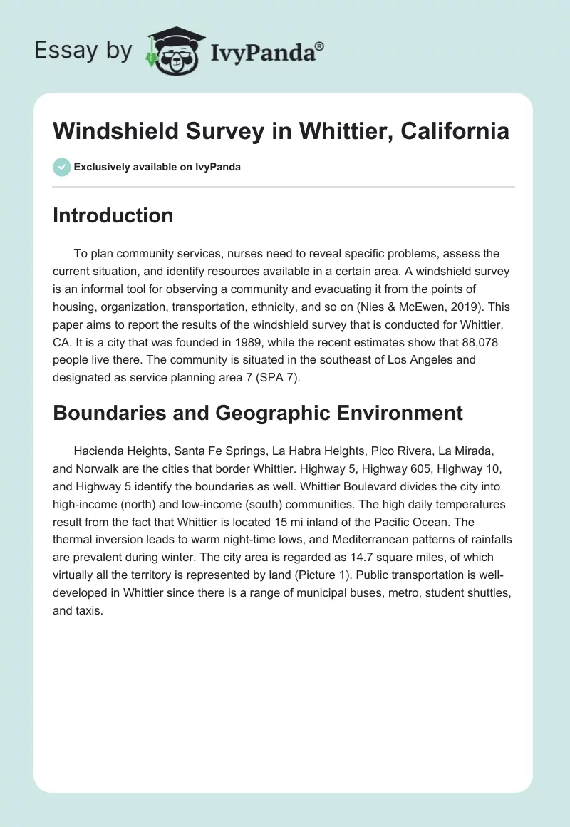 Windshield Survey in Whittier, California. Page 1