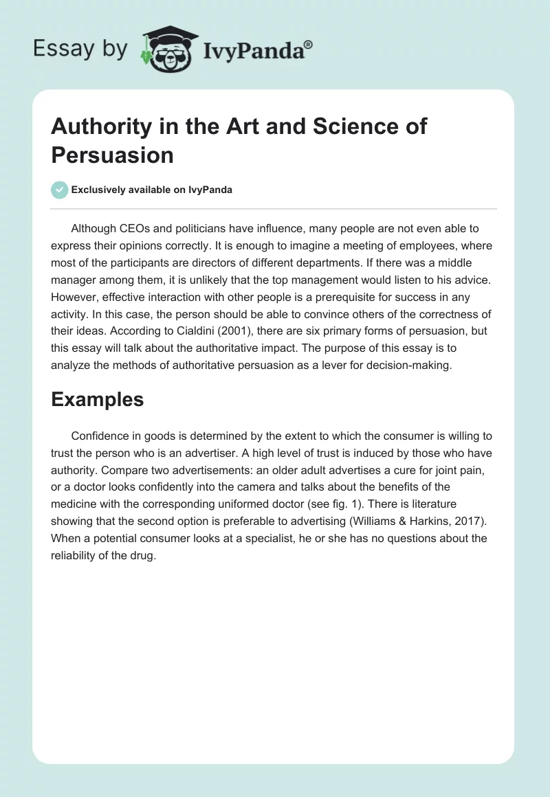 Authority in the Art and Science of Persuasion. Page 1