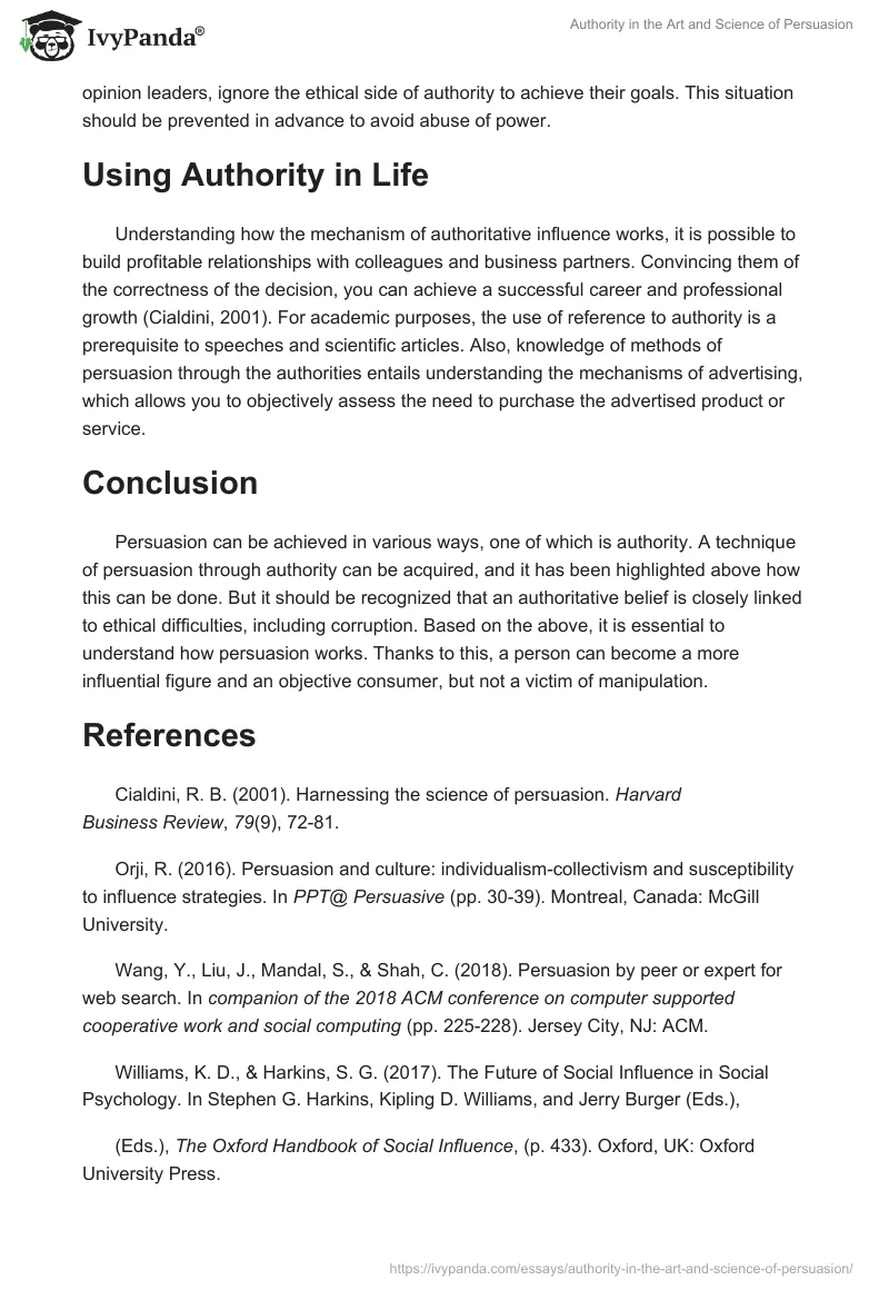 Authority in the Art and Science of Persuasion. Page 5