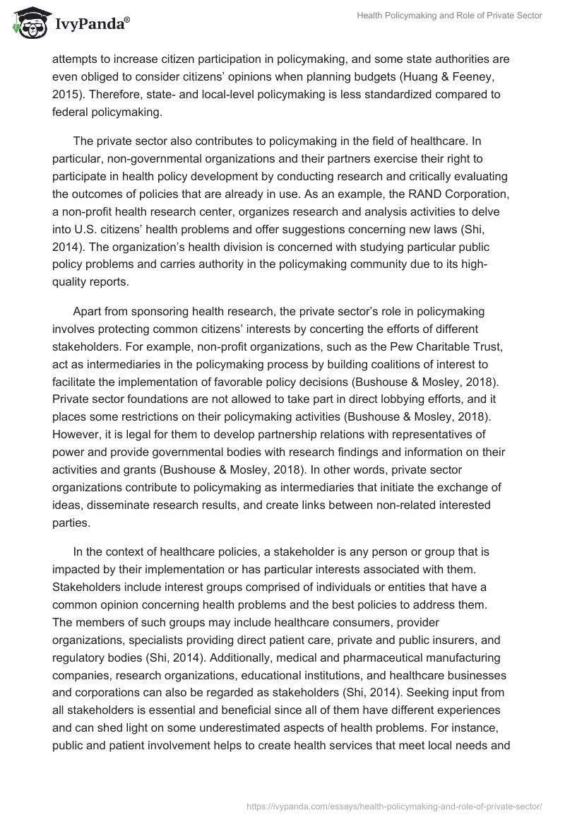 Health Policymaking and Role of Private Sector. Page 2