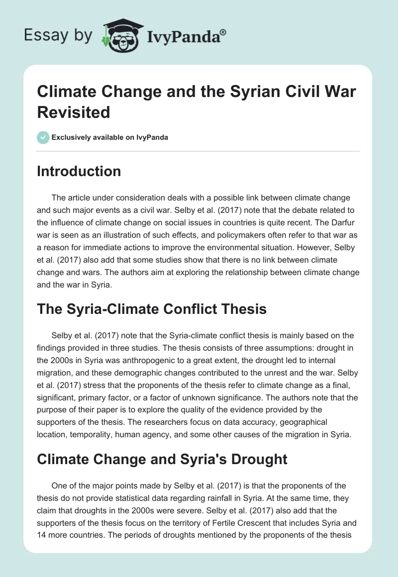 Climate Change and the Syrian Civil War Revisited. Page 1