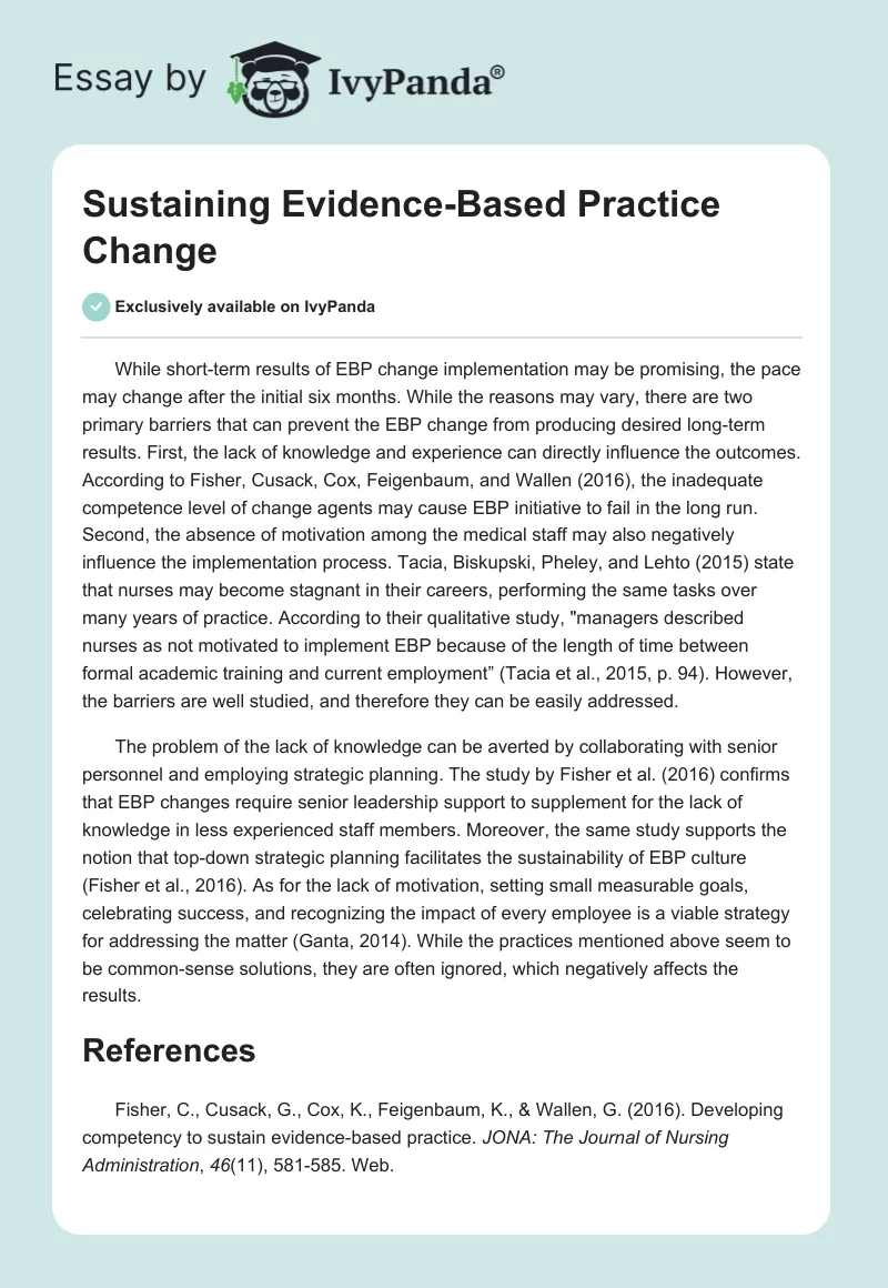 Sustaining Evidence-Based Practice Change. Page 1