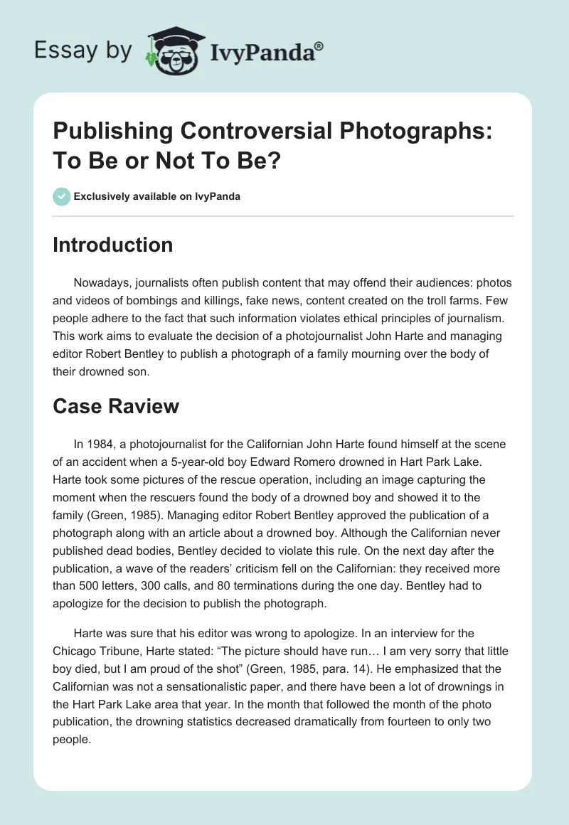 Publishing Controversial Photographs: To Be or Not To Be?. Page 1