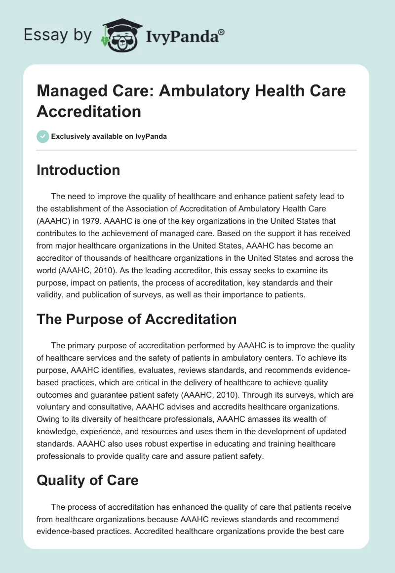 Managed Care: Ambulatory Health Care Accreditation. Page 1