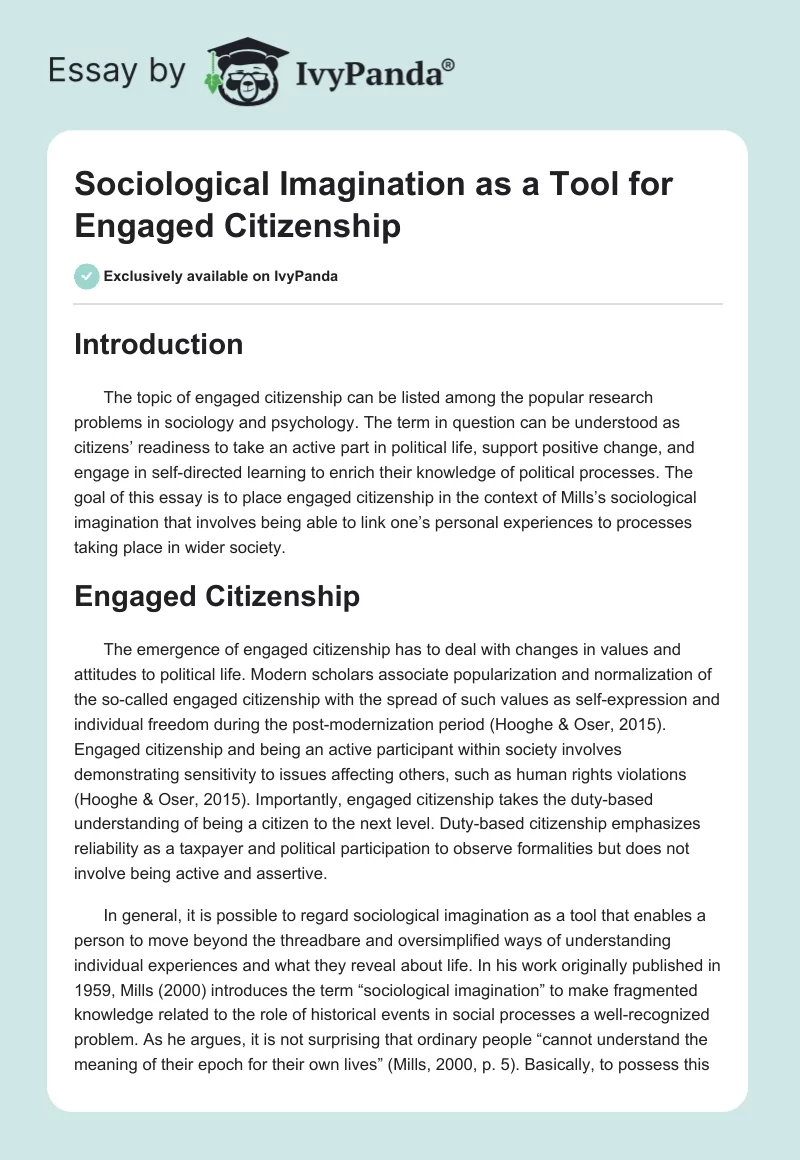 Sociological Imagination as a Tool for Engaged Citizenship. Page 1