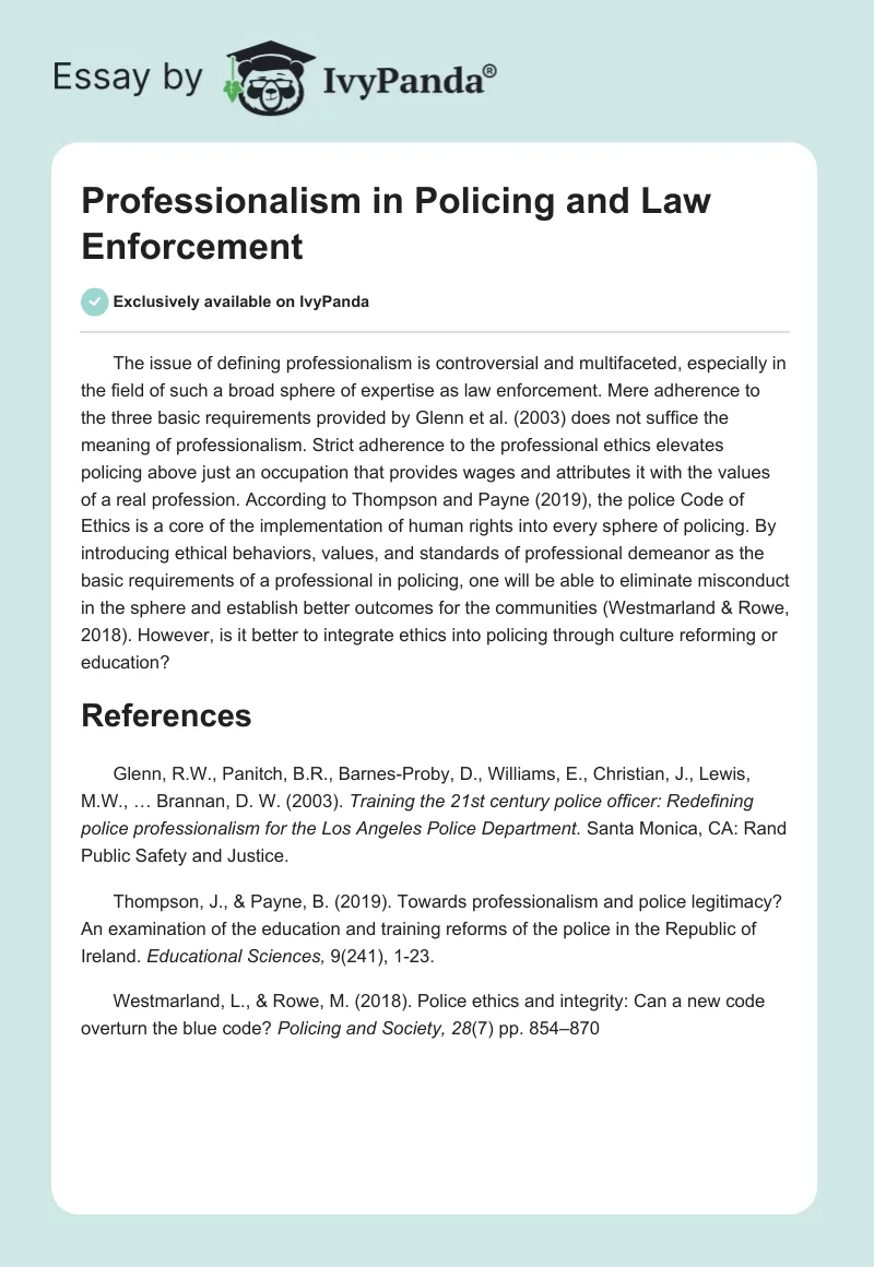Professionalism in Policing and Law Enforcement. Page 1