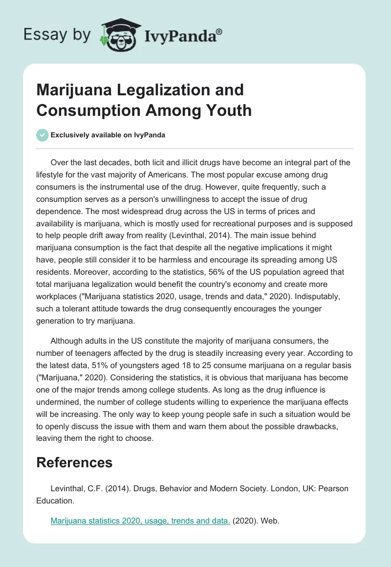 Marijuana Legalization and Consumption Among Youth. Page 1