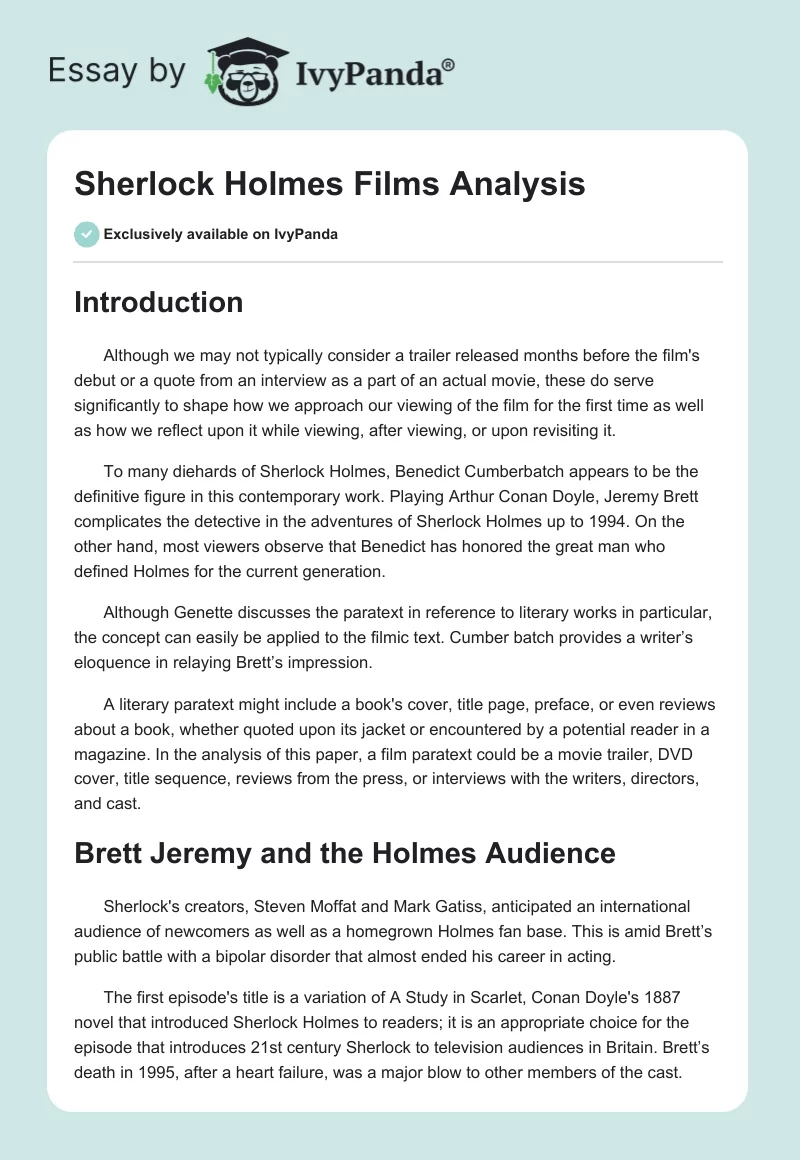 Sherlock Holmes Films Analysis. Page 1