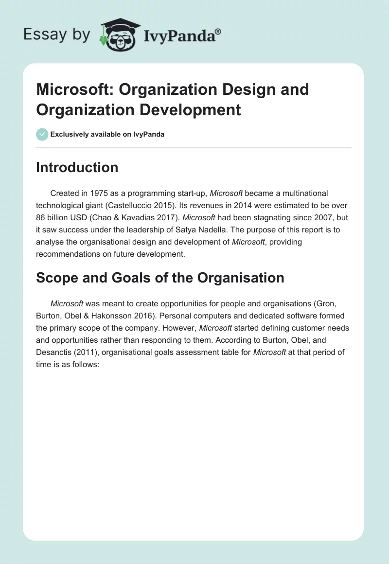 Microsoft: Organization Design and Organization Development. Page 1
