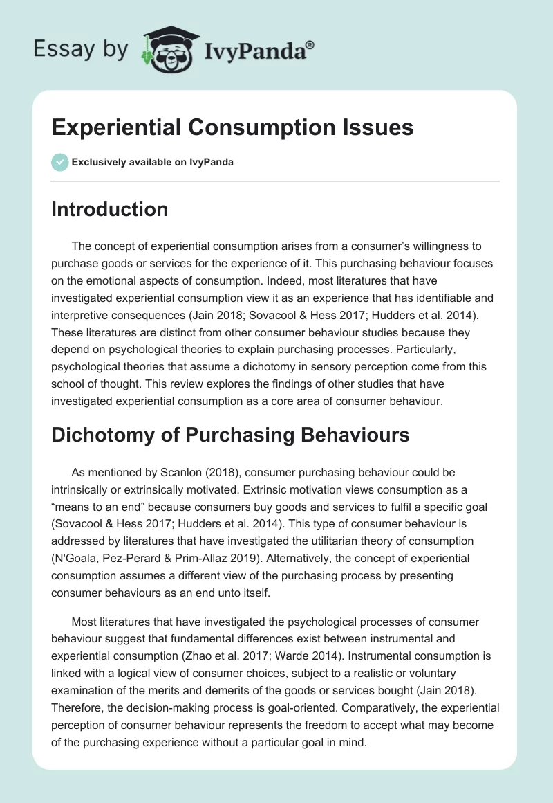 Experiential Consumption Issues. Page 1