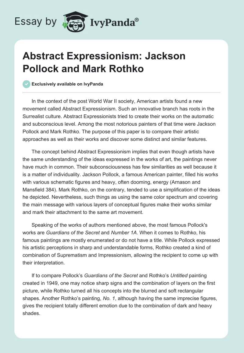 Abstract Expressionism: Jackson Pollock and Mark Rothko. Page 1