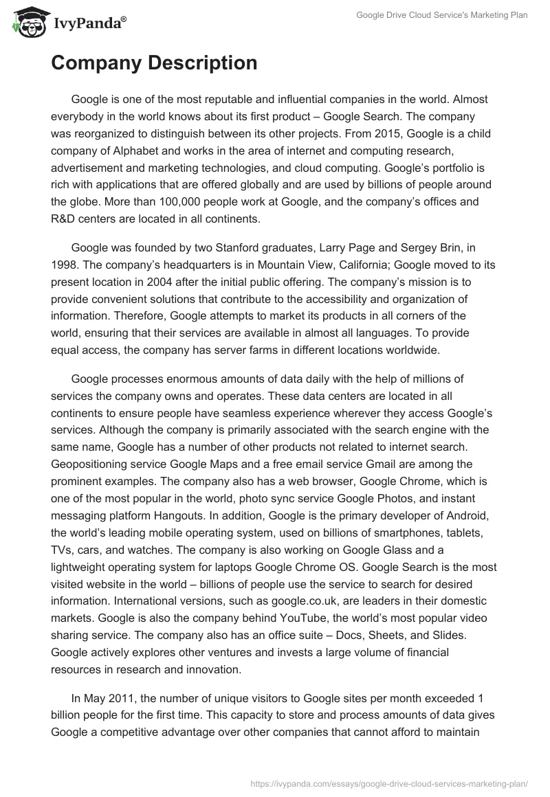 Google Drive Cloud Service's Marketing Plan. Page 2