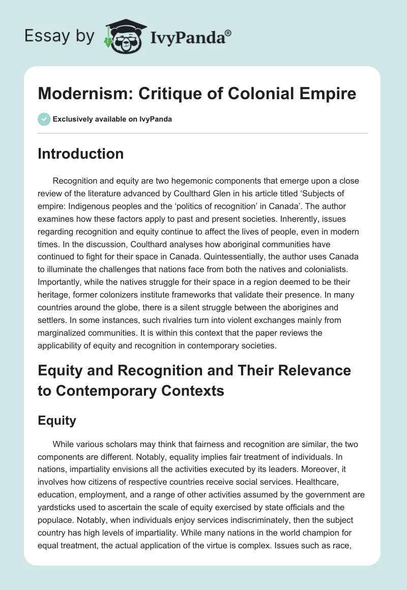 Modernism: Critique of Colonial Empire. Page 1