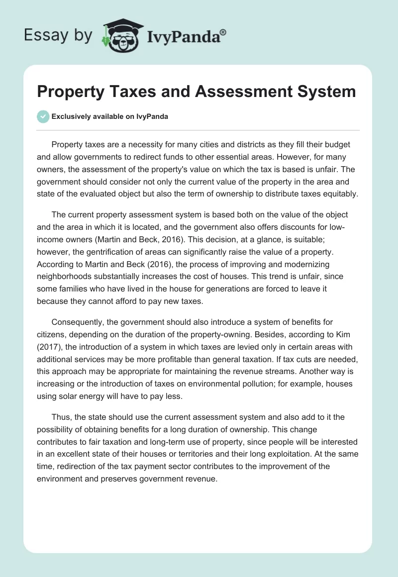 Property Taxes and Assessment System. Page 1