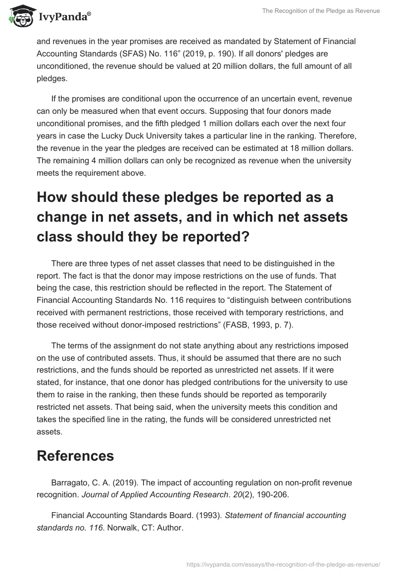 The Recognition of the Pledge as Revenue. Page 2