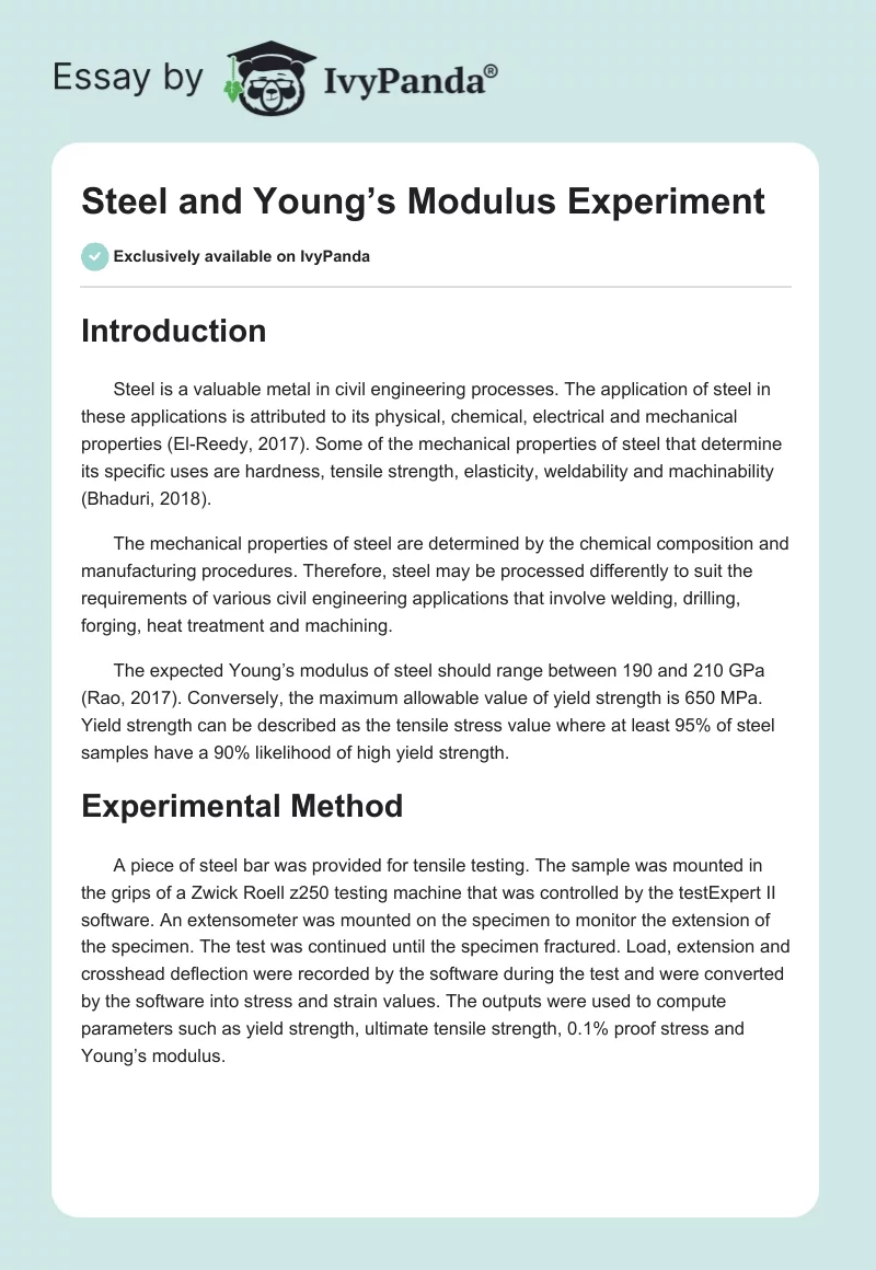 Steel and Young’s Modulus Experiment. Page 1