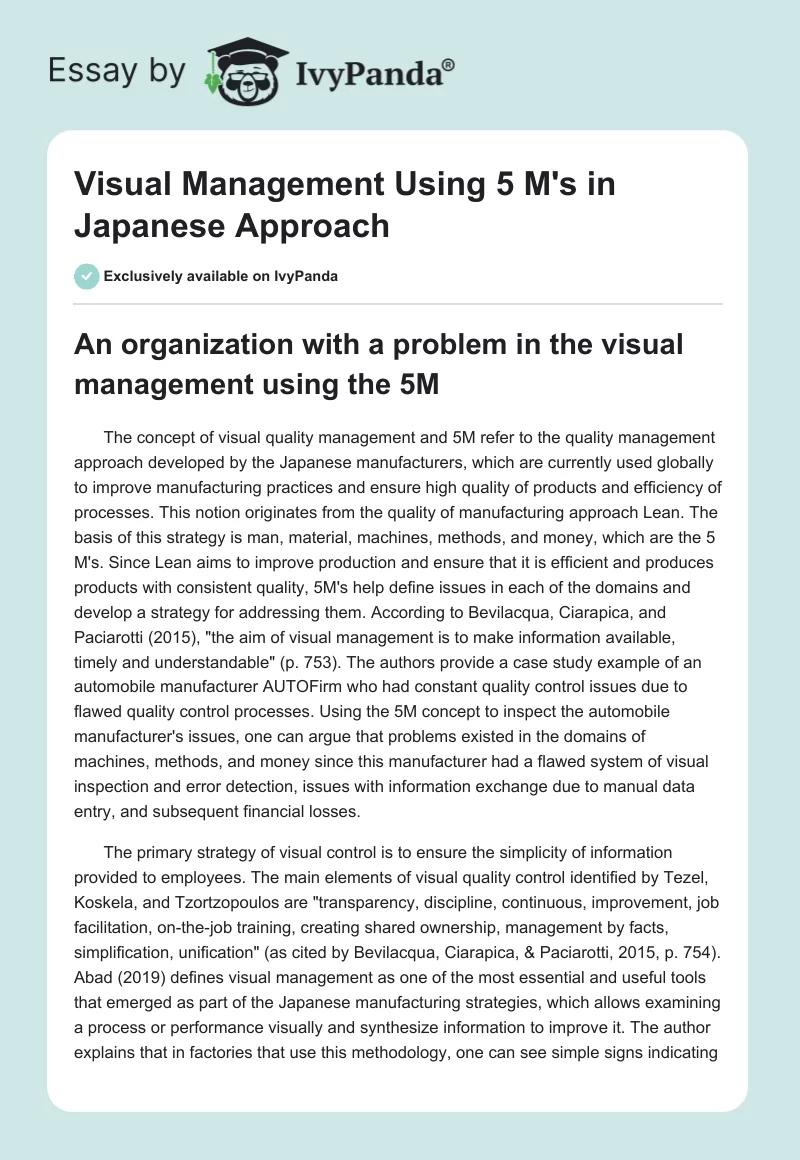 Visual Management Using 5 M's in Japanese Approach. Page 1
