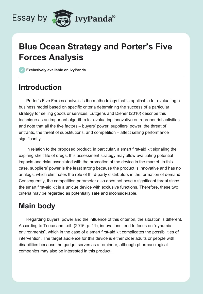 Blue Ocean Strategy and Porter’s Five Forces Analysis. Page 1