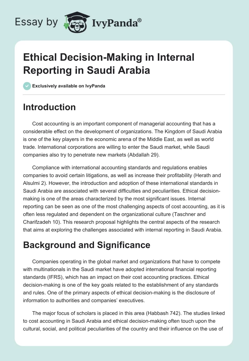 Ethical Decision-Making in Internal Reporting in Saudi Arabia. Page 1