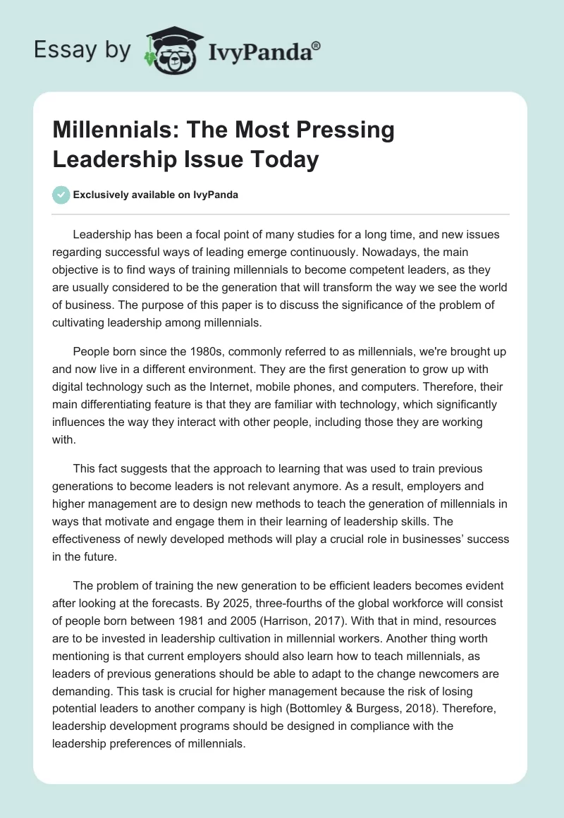 Millennials: The Most Pressing Leadership Issue Today. Page 1