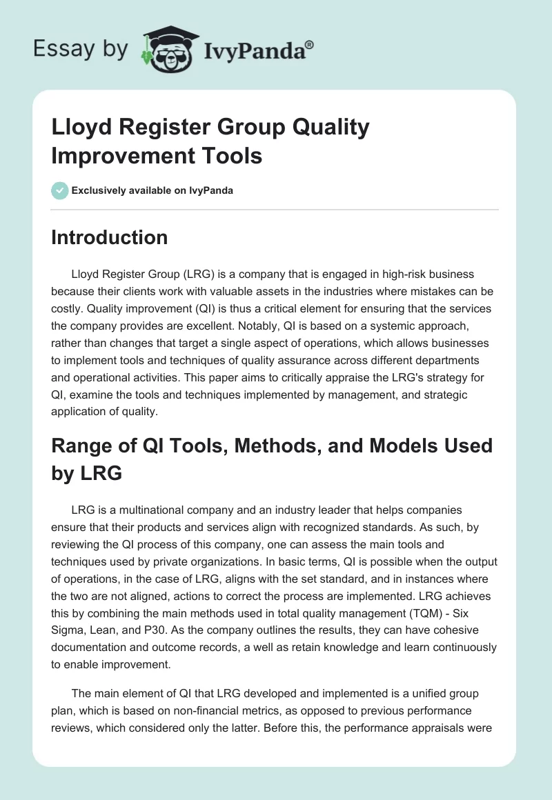 Lloyd Register Group Quality Improvement Tools. Page 1