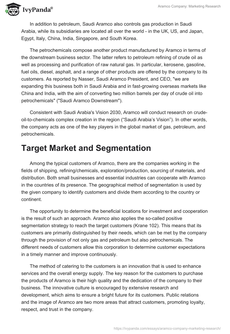 Aramco Company: Marketing Research. Page 2