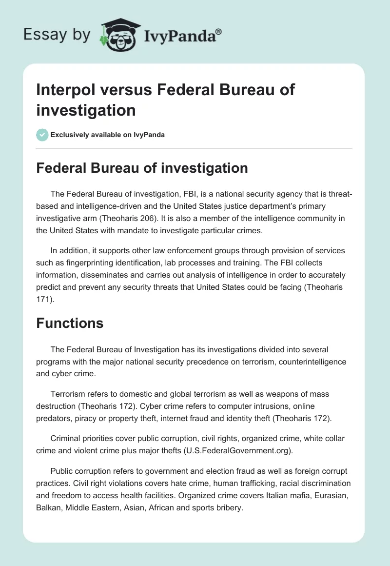 Interpol versus Federal Bureau of investigation. Page 1