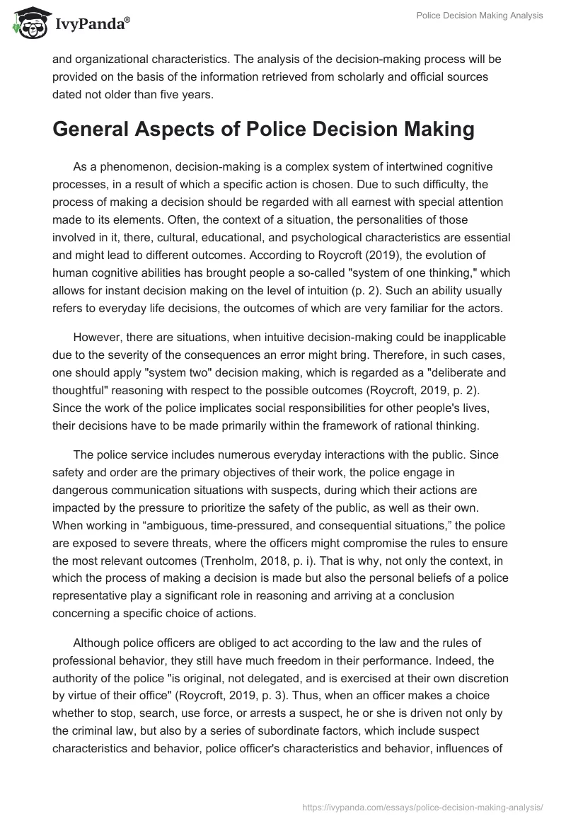 Police Decision Making Analysis. Page 2