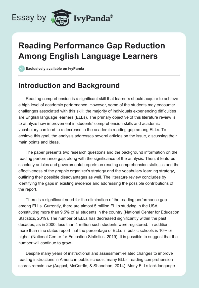 Reading Performance Gap Reduction Among English Language Learners. Page 1