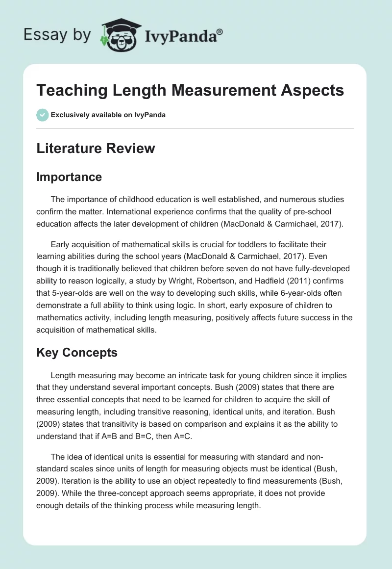 Teaching Length Measurement Aspects. Page 1