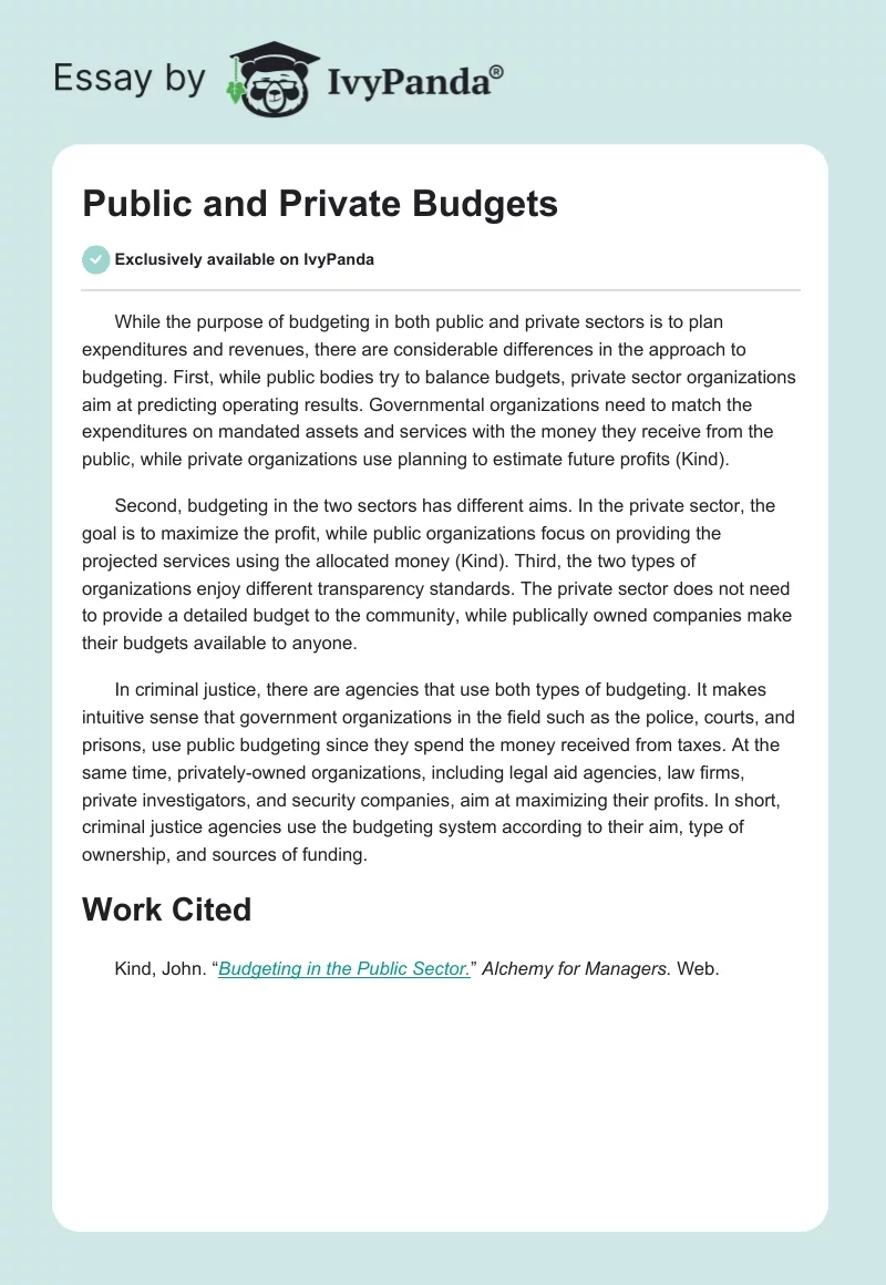 Public and Private Budgets. Page 1