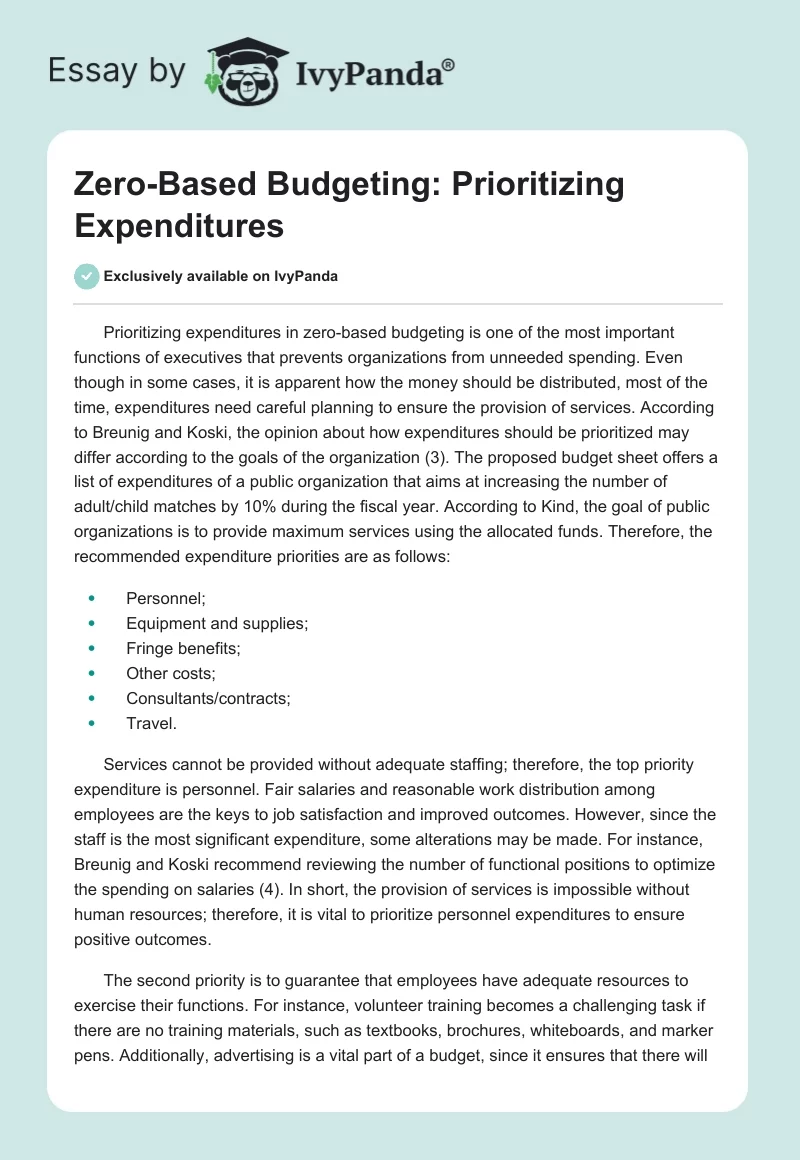 Zero-Based Budgeting: Prioritizing Expenditures. Page 1