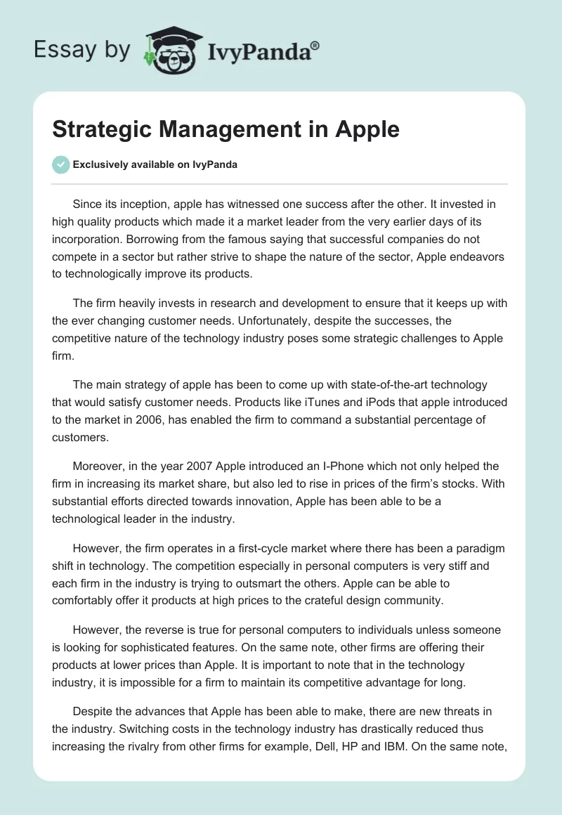 Strategic Management in Apple. Page 1