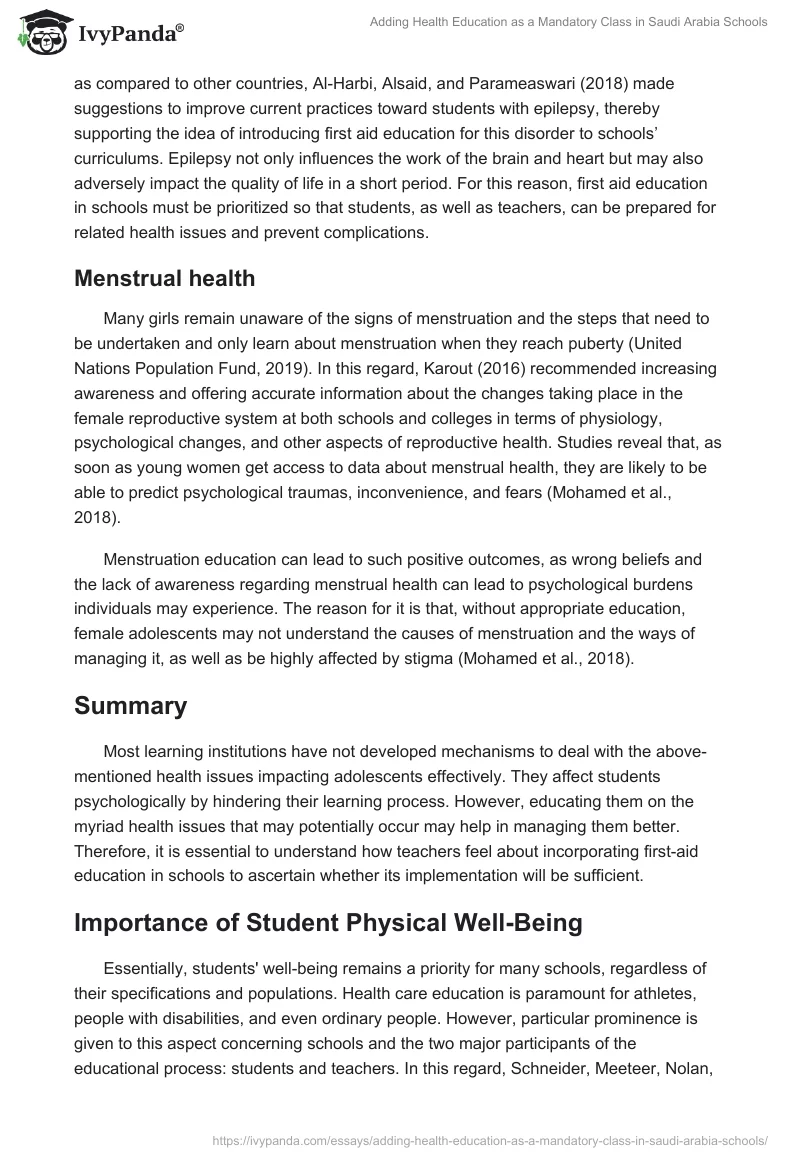 Adding Health Education as a Mandatory Class in Saudi Arabia Schools. Page 5
