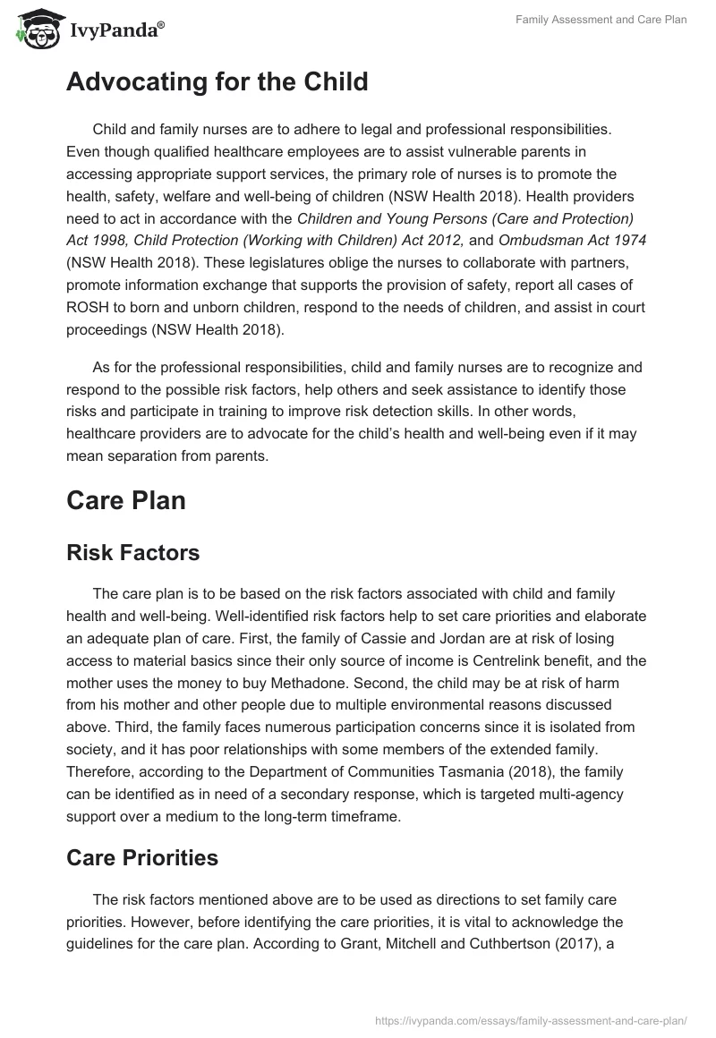 Family Assessment and Care Plan. Page 4