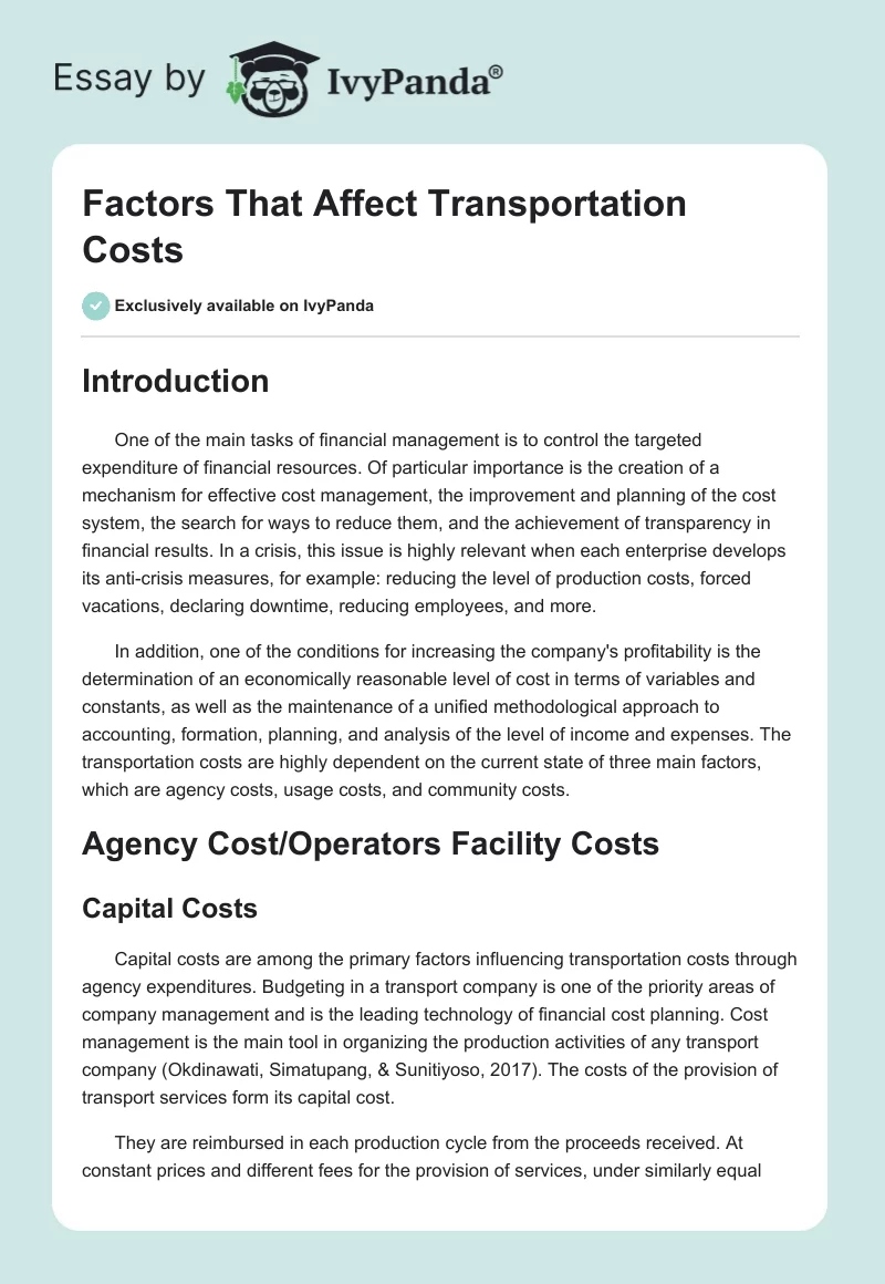Factors That Affect Transportation Costs. Page 1