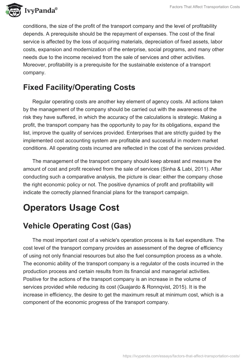 Factors That Affect Transportation Costs. Page 2